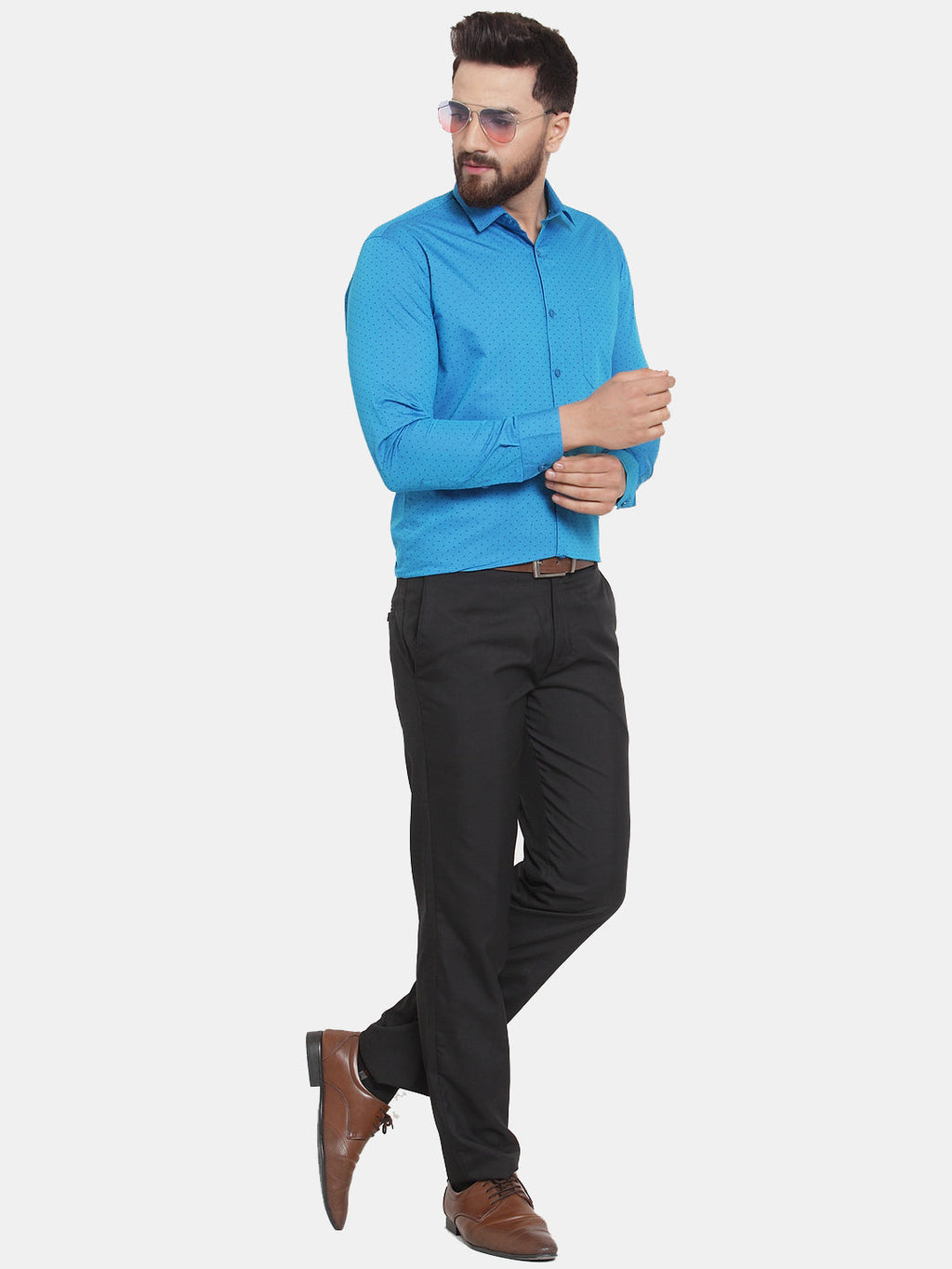 Jainish Blue Men's Cotton Polka Dots Formal Shirts ( SF 739Sky ) | Grocsy
