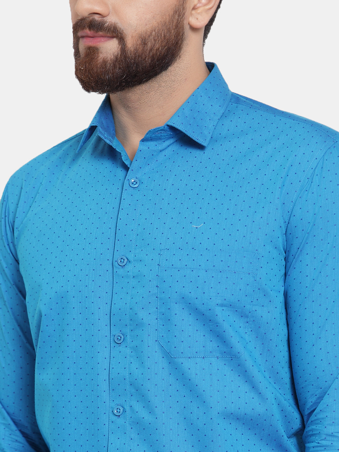 Jainish Blue Men's Cotton Polka Dots Formal Shirts ( SF 739Sky ) | Grocsy