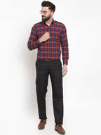Jainish Multi Men's Cotton Checked Formal Shirts ( SF 741Blue-Red ) | Grocsy