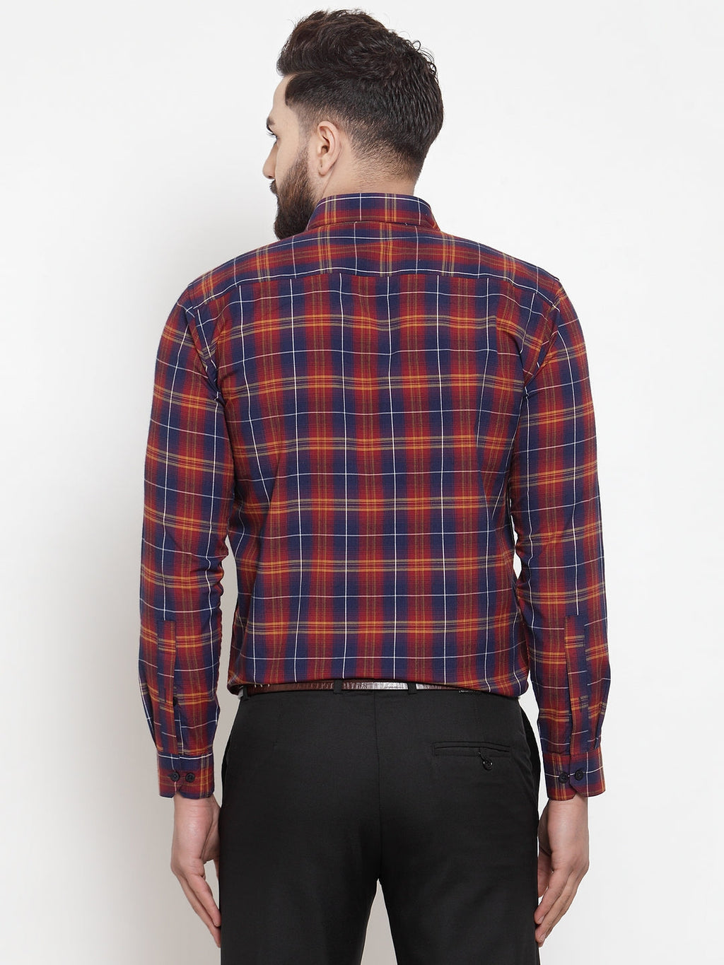 Jainish Multi Men's Cotton Checked Formal Shirts ( SF 741Blue-Red ) | Grocsy