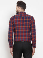 Jainish Multi Men's Cotton Checked Formal Shirts ( SF 741Blue-Red ) | Grocsy