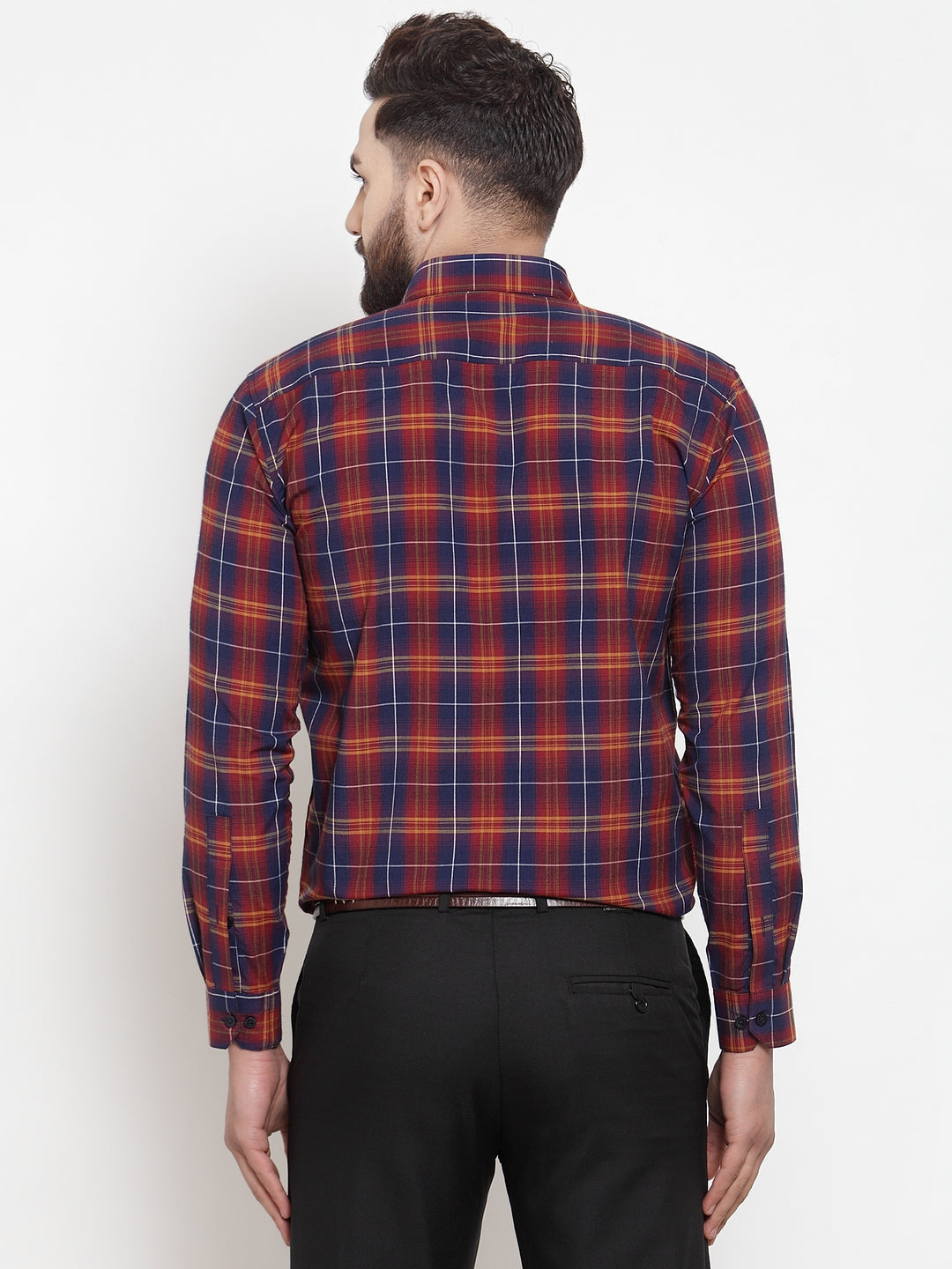 Jainish Multi Men's Cotton Checked Formal Shirts ( SF 741Blue-Red ) | Grocsy