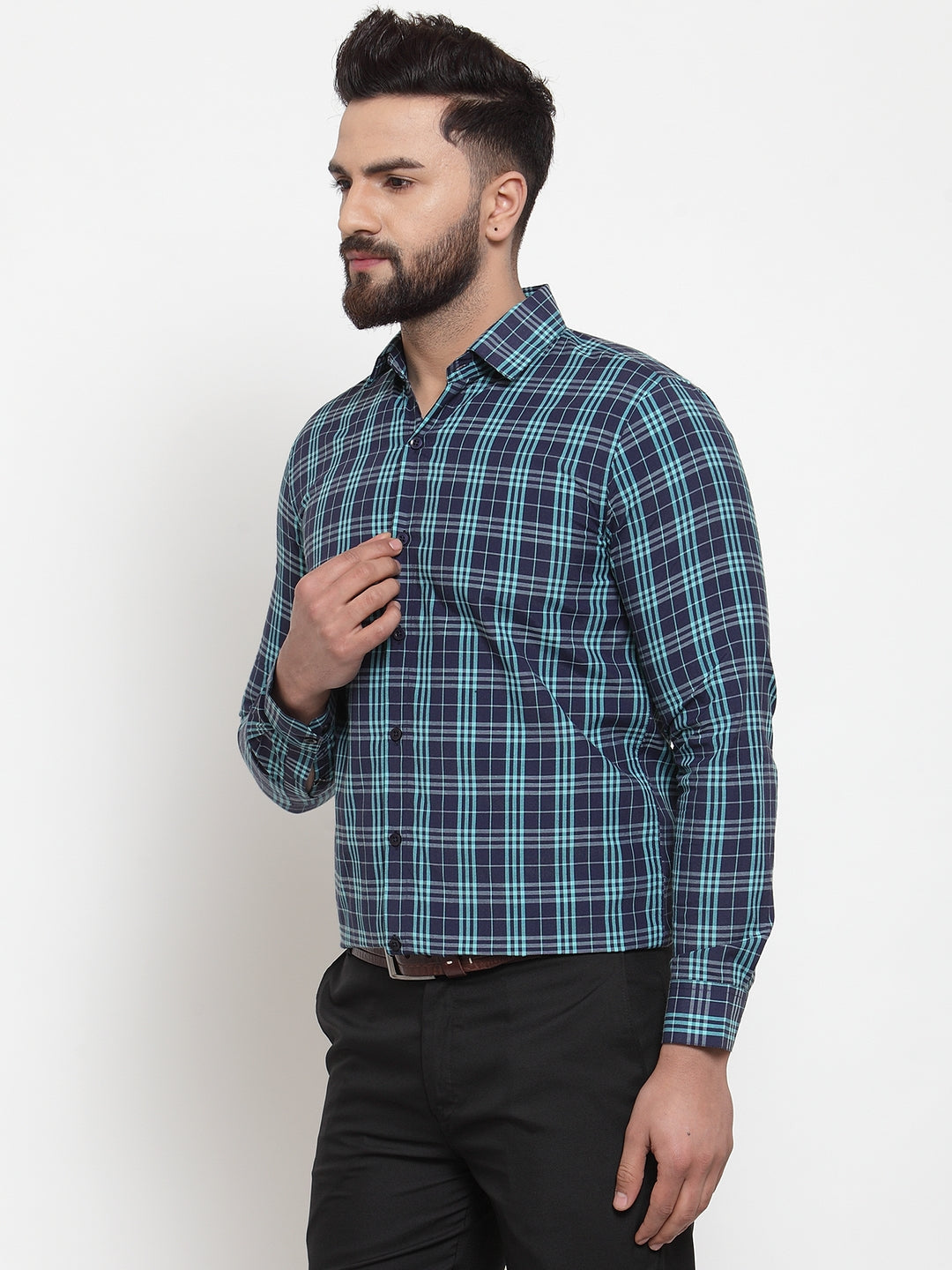 Jainish Green Men's Cotton Checked Formal Shirts ( SF 741Green ) | Grocsy