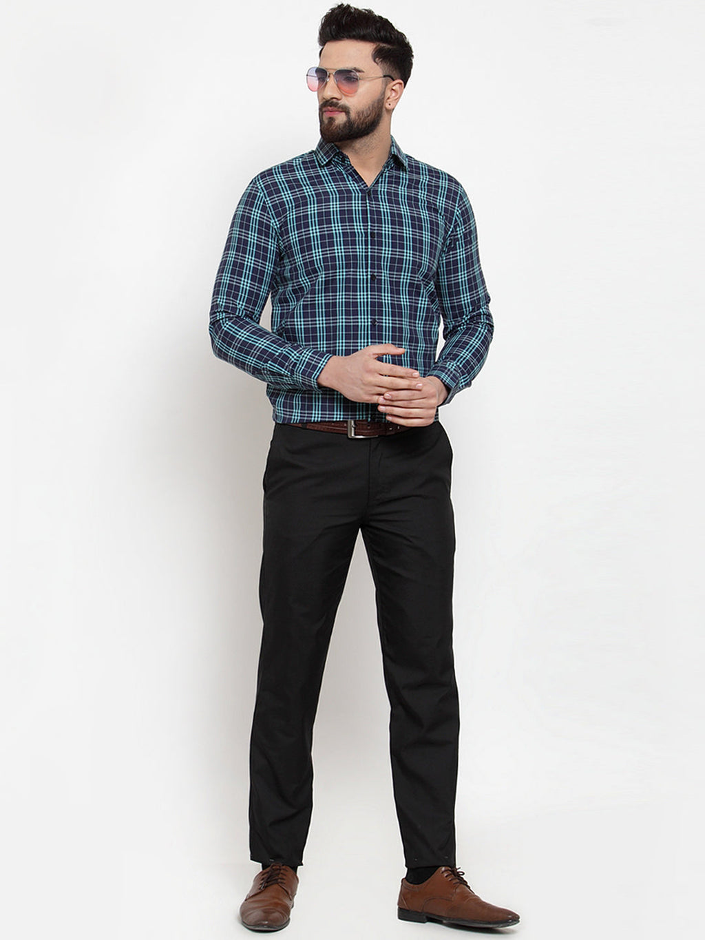 Jainish Green Men's Cotton Checked Formal Shirts ( SF 741Green ) | Grocsy