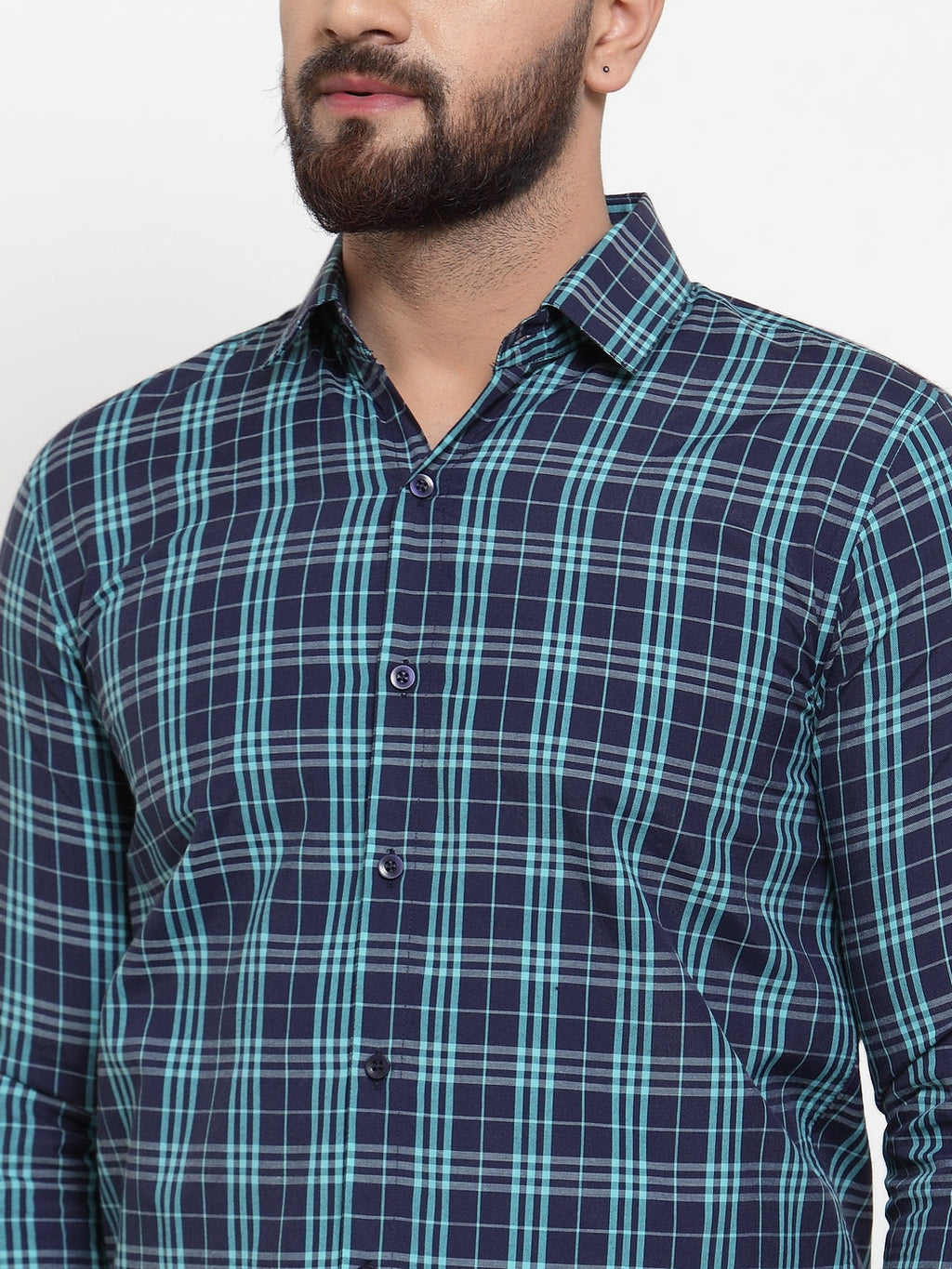 Jainish Green Men's Cotton Checked Formal Shirts ( SF 741Green ) | Grocsy