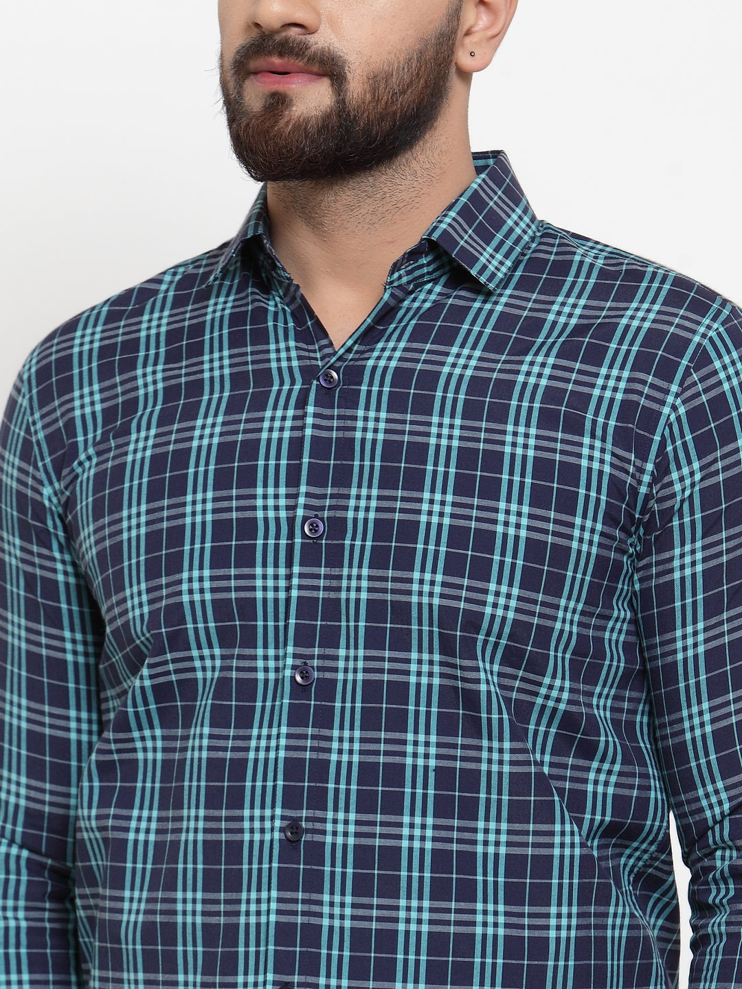 Jainish Green Men's Cotton Checked Formal Shirts ( SF 741Green ) | Grocsy