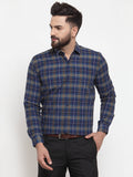 Jainish Blue Men's Cotton Checked Formal Shirts ( SF 741Royal-Blue ) | Grocsy