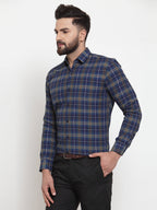 Jainish Blue Men's Cotton Checked Formal Shirts ( SF 741Royal-Blue ) | Grocsy