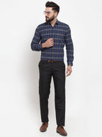 Jainish Blue Men's Cotton Checked Formal Shirts ( SF 741Royal-Blue ) | Grocsy