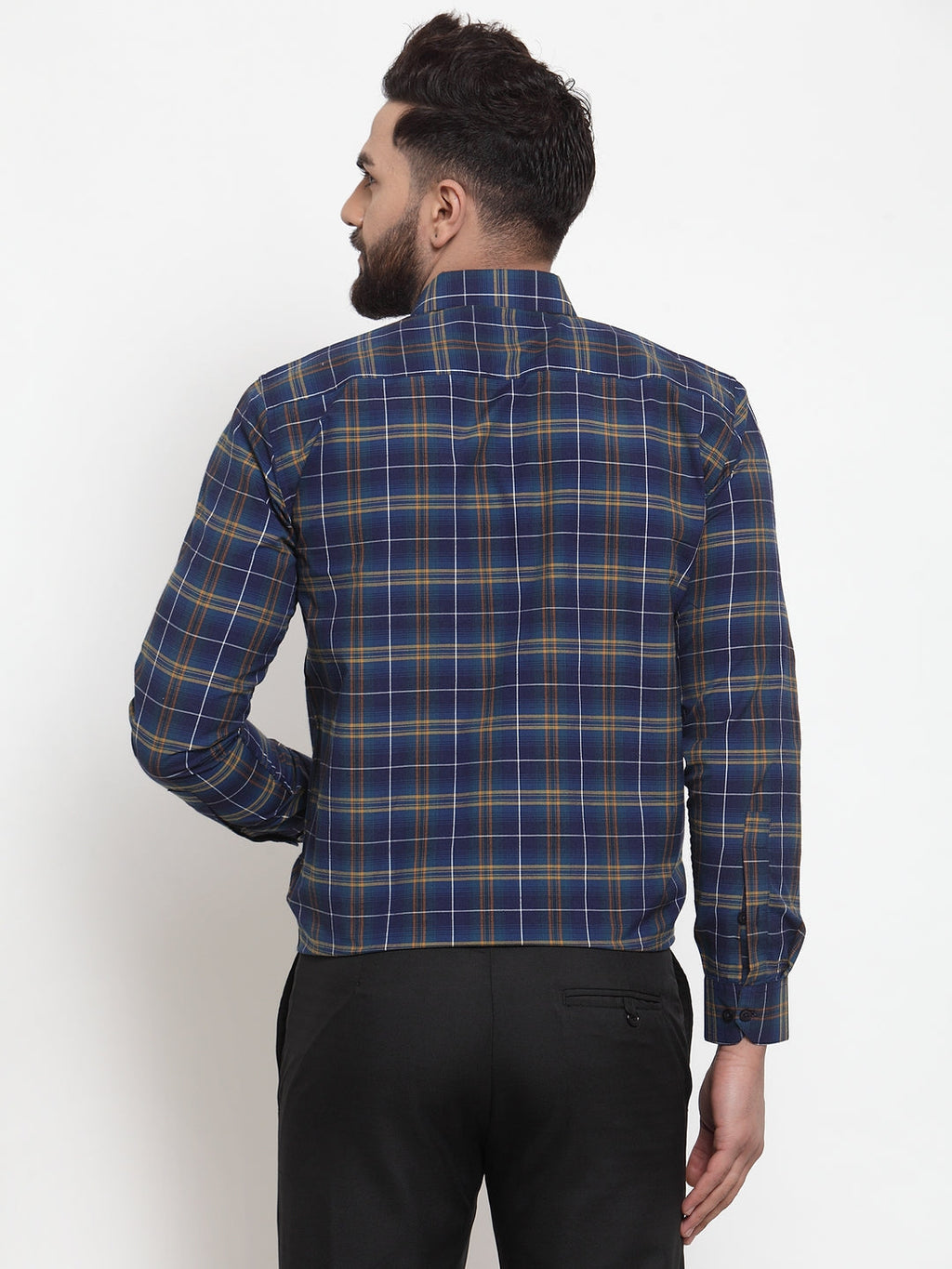 Jainish Blue Men's Cotton Checked Formal Shirts ( SF 741Royal-Blue ) | Grocsy