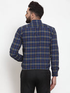 Jainish Blue Men's Cotton Checked Formal Shirts ( SF 741Royal-Blue ) | Grocsy
