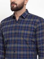 Jainish Blue Men's Cotton Checked Formal Shirts ( SF 741Royal-Blue ) | Grocsy