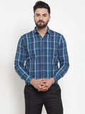 Jainish Blue Men's Cotton Checked Formal Shirts ( SF 741Sky-Blue ) | Grocsy