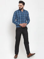 Jainish Blue Men's Cotton Checked Formal Shirts ( SF 741Sky-Blue ) | Grocsy