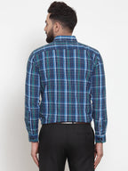 Jainish Blue Men's Cotton Checked Formal Shirts ( SF 741Sky-Blue ) | Grocsy