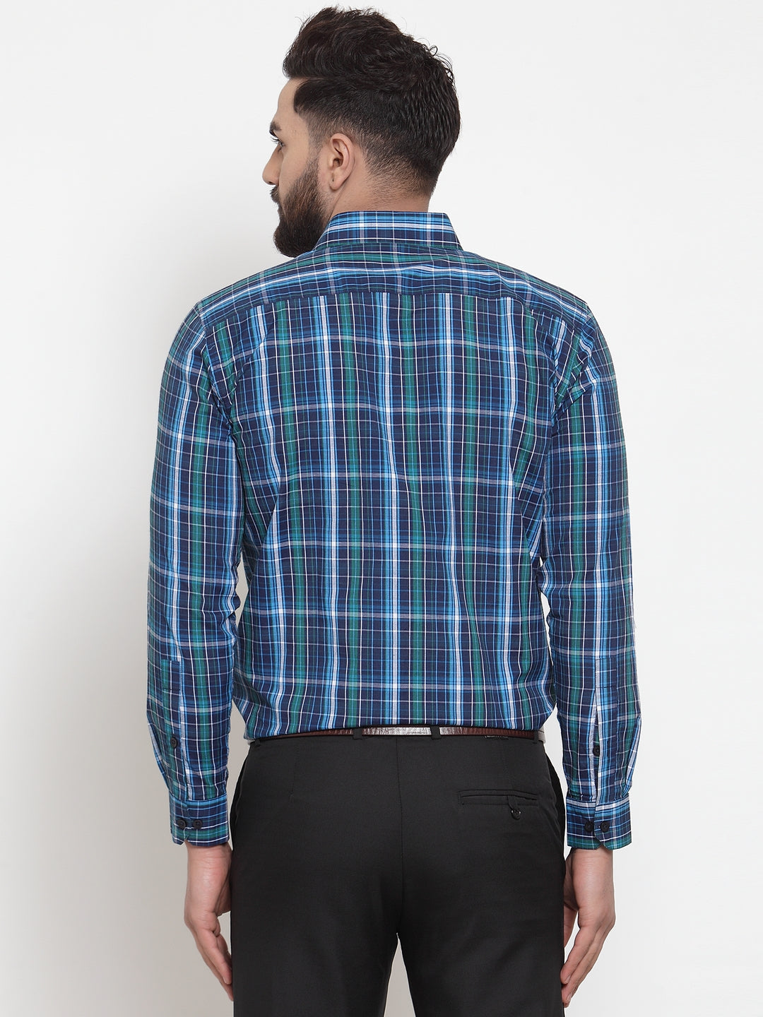 Jainish Blue Men's Cotton Checked Formal Shirts ( SF 741Sky-Blue ) | Grocsy