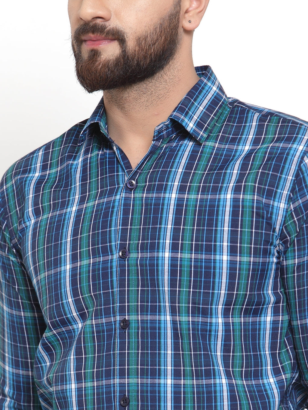Jainish Blue Men's Cotton Checked Formal Shirts ( SF 741Sky-Blue ) | Grocsy