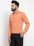 Jainish Orange Men's Cotton Checked Formal Shirts ( SF 742Orange ) | Grocsy