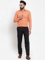 Jainish Orange Men's Cotton Checked Formal Shirts ( SF 742Orange ) | Grocsy