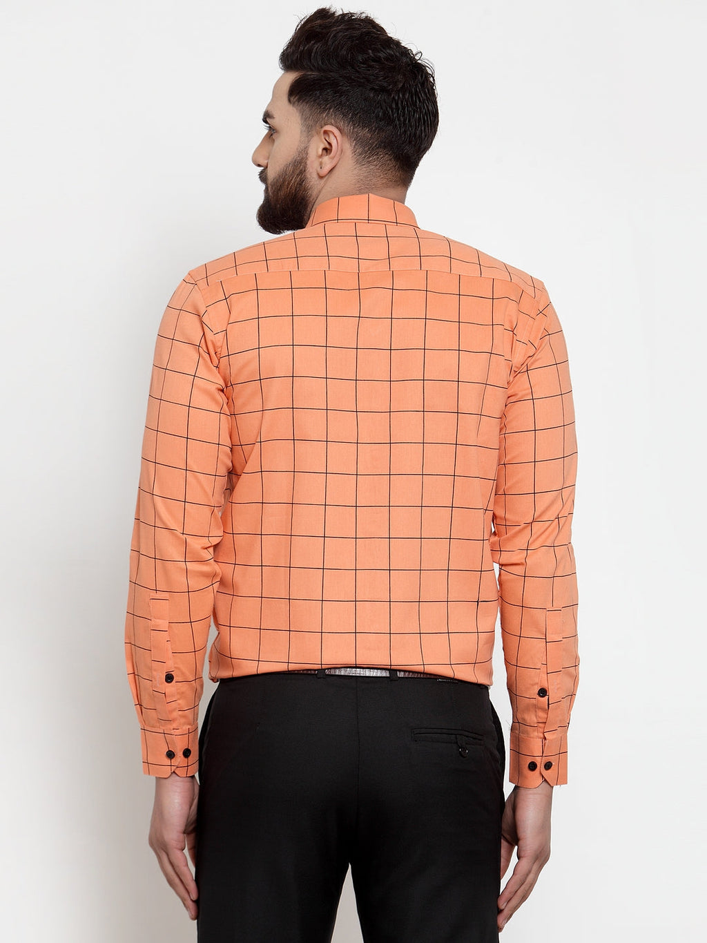 Jainish Orange Men's Cotton Checked Formal Shirts ( SF 742Orange ) | Grocsy