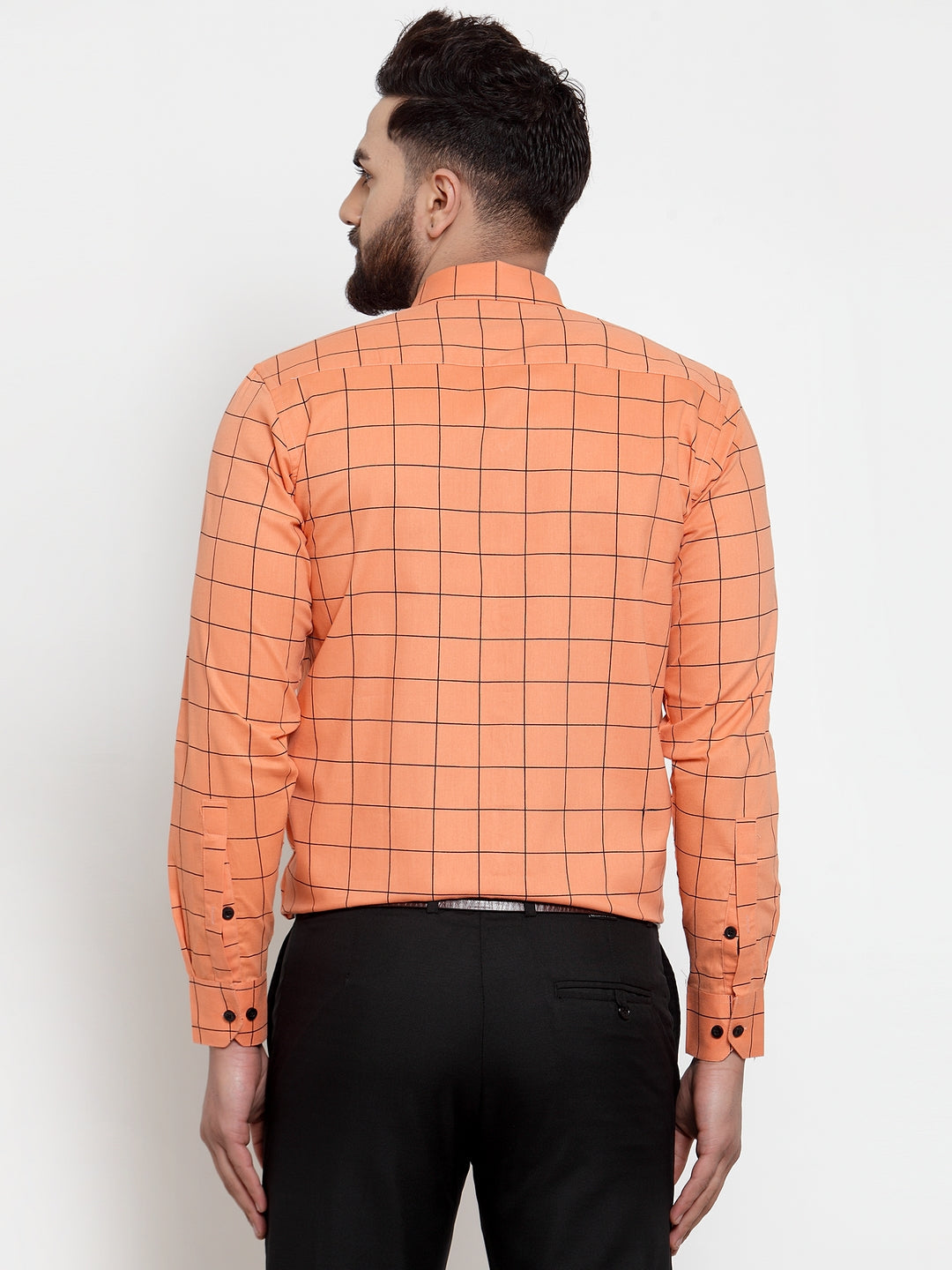 Jainish Orange Men's Cotton Checked Formal Shirts ( SF 742Orange ) | Grocsy