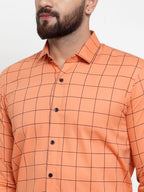 Jainish Orange Men's Cotton Checked Formal Shirts ( SF 742Orange ) | Grocsy