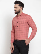 Jainish Peach Men's Cotton Checked Formal Shirts ( SF 742Peach ) | Grocsy