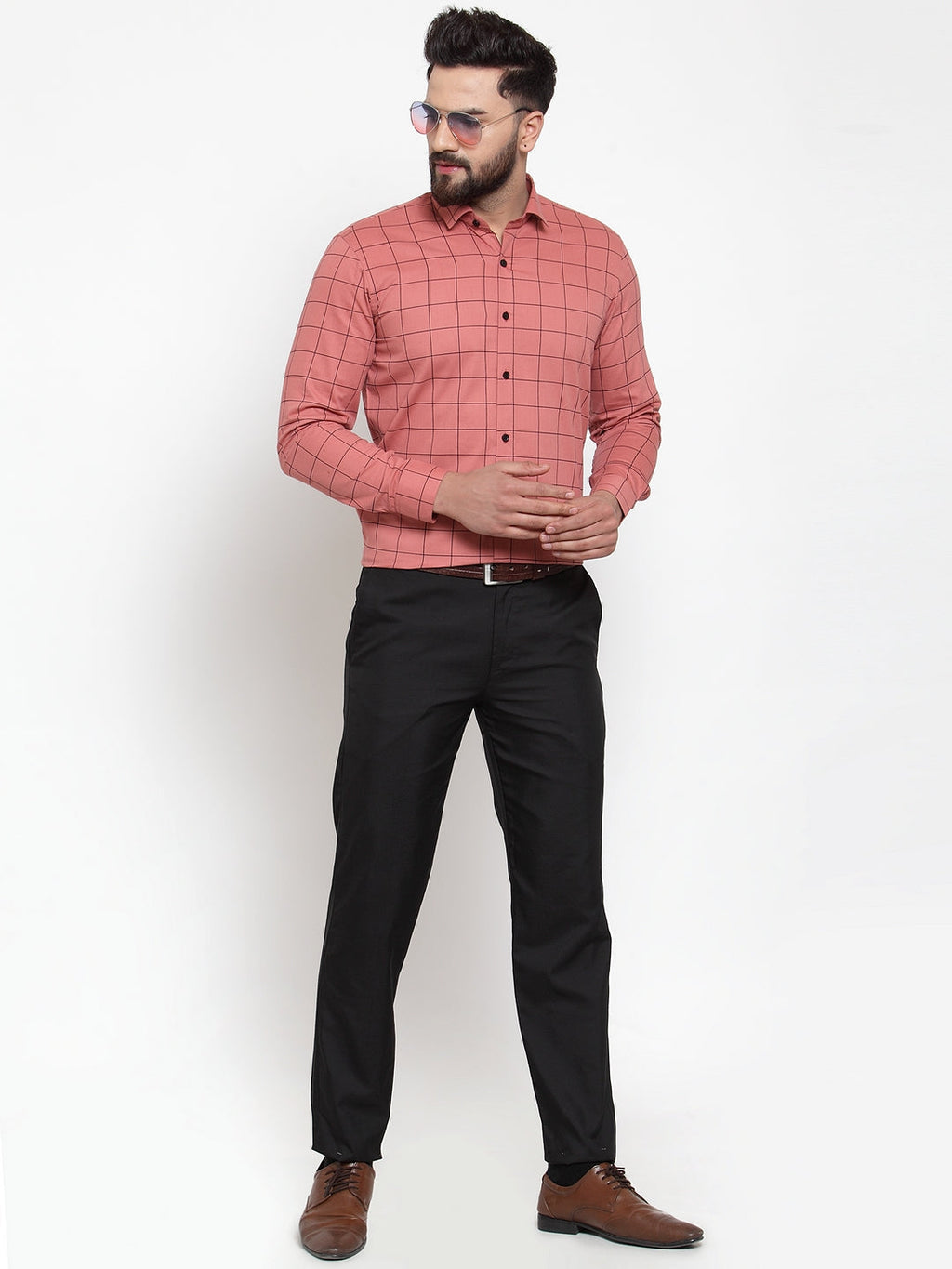 Jainish Peach Men's Cotton Checked Formal Shirts ( SF 742Peach ) | Grocsy