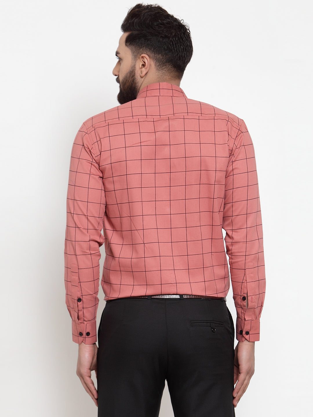 Jainish Peach Men's Cotton Checked Formal Shirts ( SF 742Peach ) | Grocsy