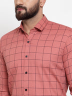 Jainish Peach Men's Cotton Checked Formal Shirts ( SF 742Peach ) | Grocsy
