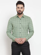 Jainish Green Men's Cotton Checked Formal Shirts ( SF 742Pista ) | Grocsy