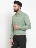 Jainish Green Men's Cotton Checked Formal Shirts ( SF 742Pista ) | Grocsy