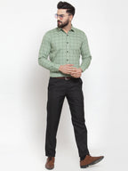 Jainish Green Men's Cotton Checked Formal Shirts ( SF 742Pista ) | Grocsy