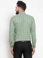 Jainish Green Men's Cotton Checked Formal Shirts ( SF 742Pista ) | Grocsy
