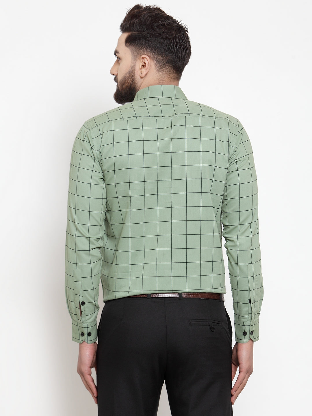 Jainish Green Men's Cotton Checked Formal Shirts ( SF 742Pista ) | Grocsy
