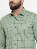 Jainish Green Men's Cotton Checked Formal Shirts ( SF 742Pista ) | Grocsy