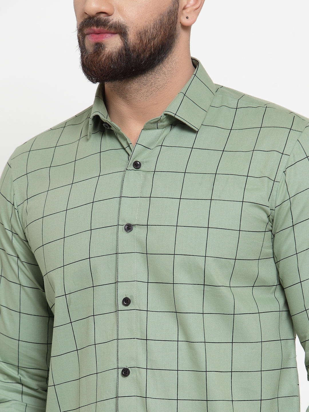 Jainish Green Men's Cotton Checked Formal Shirts ( SF 742Pista ) | Grocsy