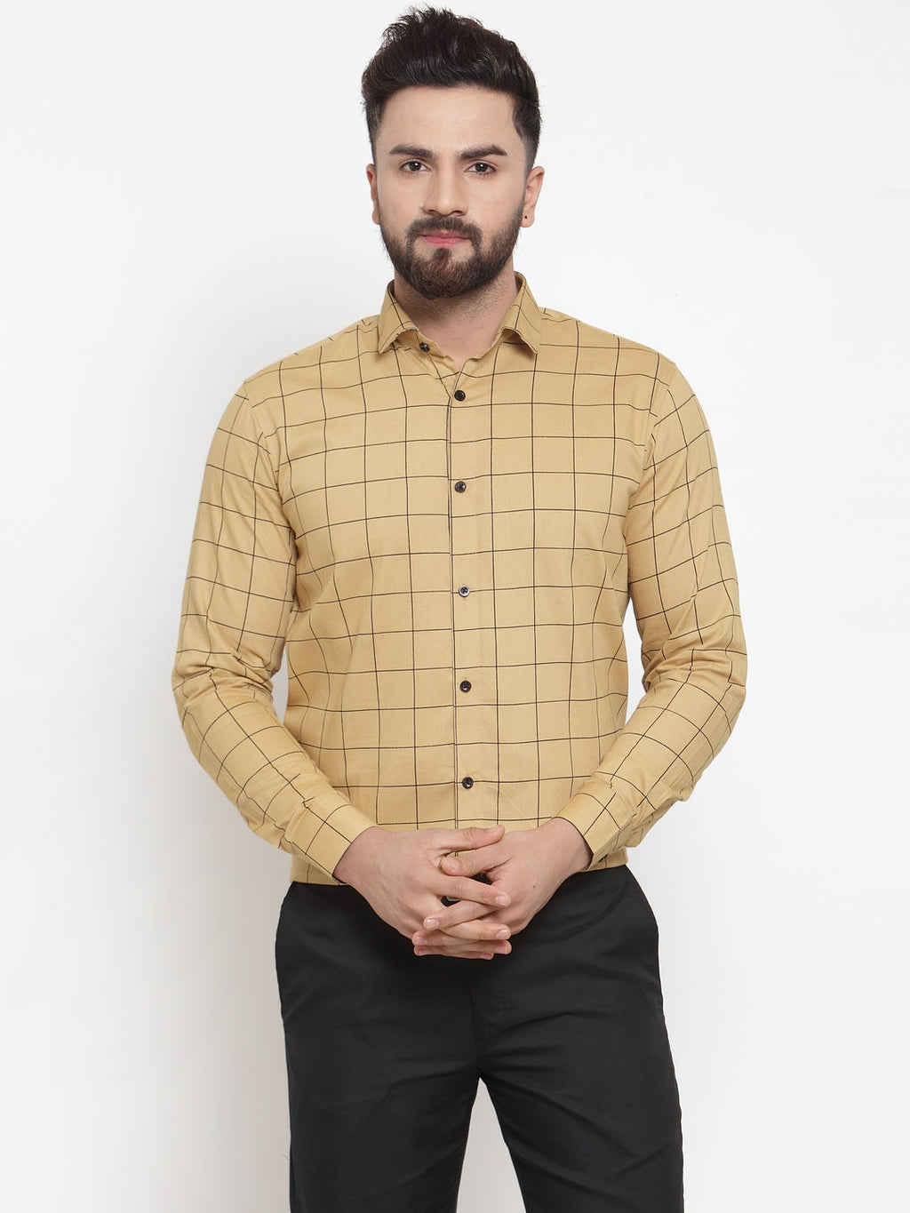 Jainish Beige Men's Cotton Checked Formal Shirts ( SF 742Rust ) | Grocsy