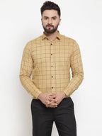 Jainish Beige Men's Cotton Checked Formal Shirts ( SF 742Rust ) | Grocsy