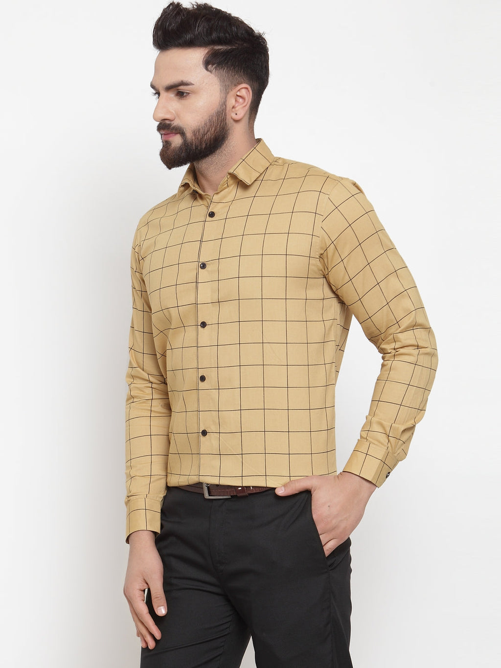 Jainish Beige Men's Cotton Checked Formal Shirts ( SF 742Rust ) | Grocsy
