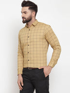 Jainish Beige Men's Cotton Checked Formal Shirts ( SF 742Rust ) | Grocsy