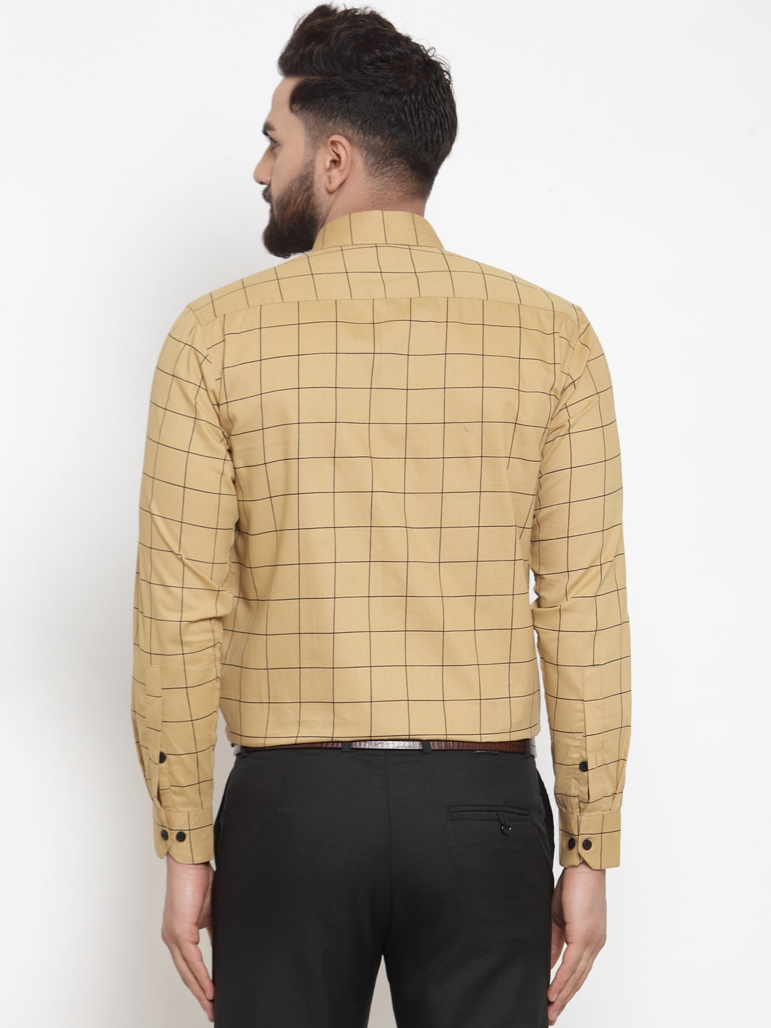 Jainish Beige Men's Cotton Checked Formal Shirts ( SF 742Rust ) | Grocsy