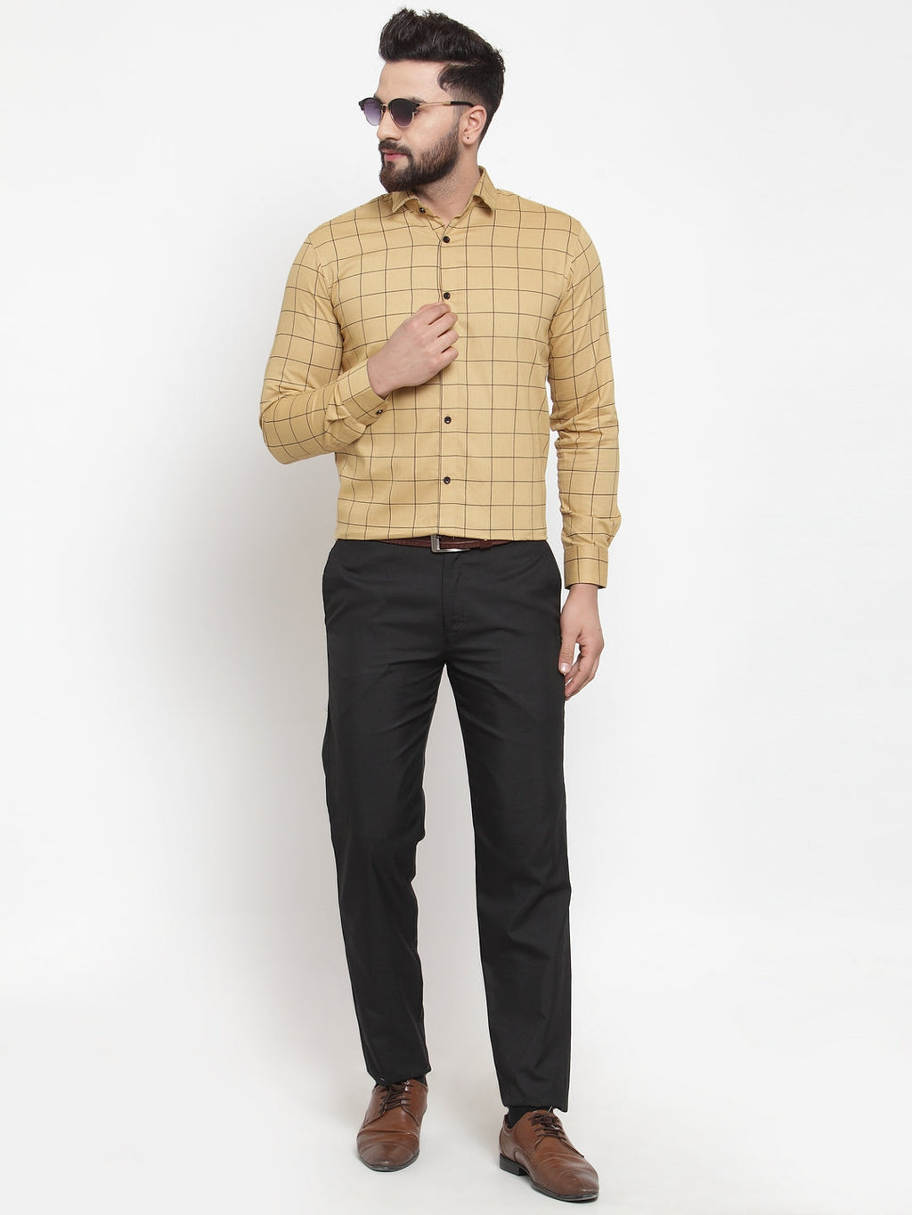 Jainish Beige Men's Cotton Checked Formal Shirts ( SF 742Rust ) | Grocsy