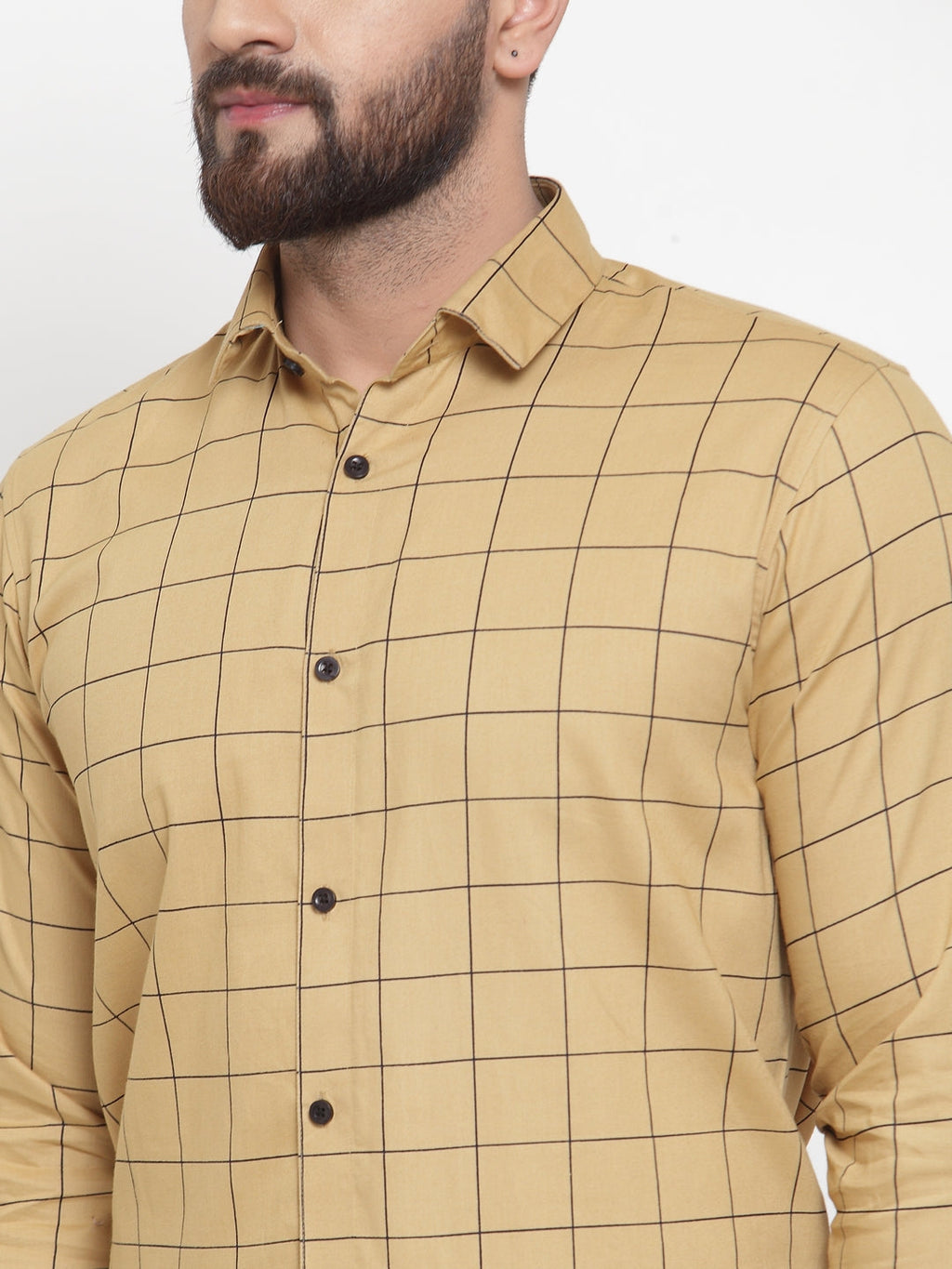 Jainish Beige Men's Cotton Checked Formal Shirts ( SF 742Rust ) | Grocsy