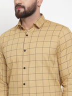 Jainish Beige Men's Cotton Checked Formal Shirts ( SF 742Rust ) | Grocsy