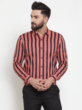 Jainish Red Men's Cotton Striped Formal Shirts ( SF 744Coral ) | Grocsy