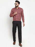 Jainish Red Men's Cotton Striped Formal Shirts ( SF 744Coral ) | Grocsy