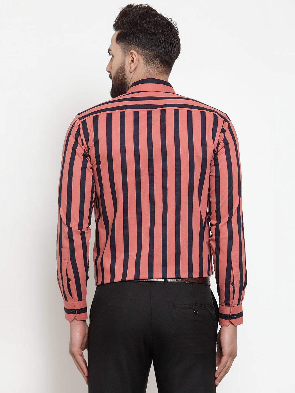 Jainish Red Men's Cotton Striped Formal Shirts ( SF 744Coral ) | Grocsy