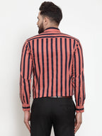Jainish Red Men's Cotton Striped Formal Shirts ( SF 744Coral ) | Grocsy