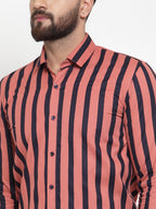 Jainish Red Men's Cotton Striped Formal Shirts ( SF 744Coral ) | Grocsy
